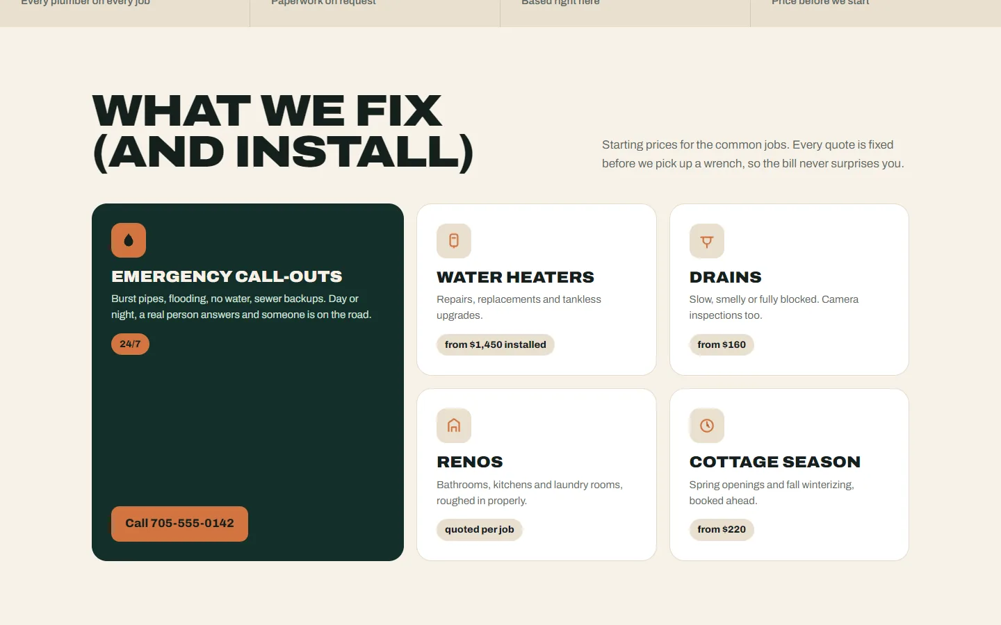 The Cedar & Copper concept services section